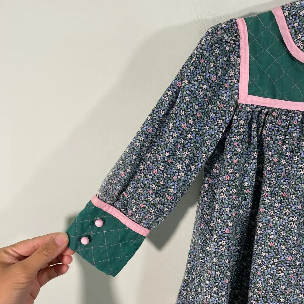 Vintage Carters Girl's Made In USA Long Sleeve Floral Dress Size 4T